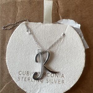 Holiday Lane Cubic Zirconia 'K' Initial Pendant Necklace in Sterling Silver